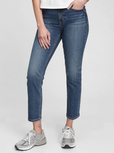 Женские джинсы  прямого кроя со средней посадкой укороченные синие GAP