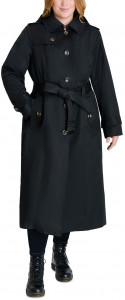 Длинное черное пальто с поясом и капюшоном London Fog