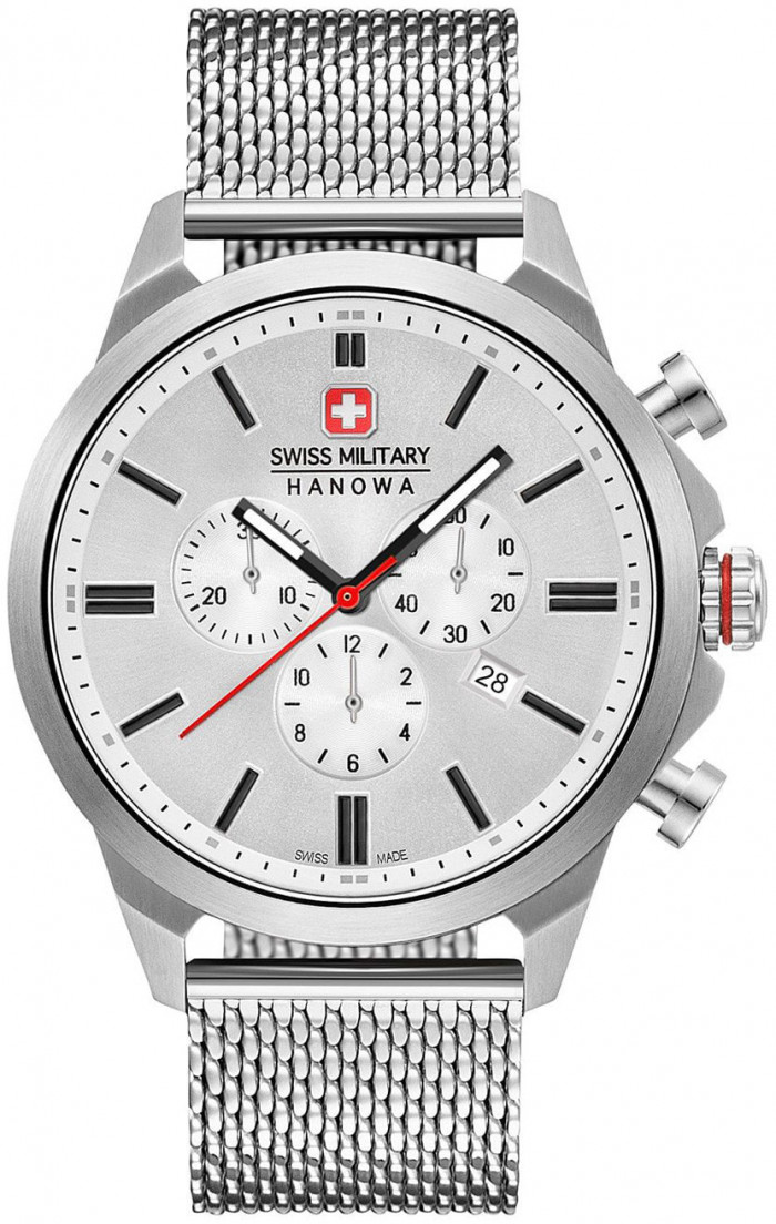 Мужские наручные часы с серебряным браслетом Swiss Military Hanowa 06-3332.04.001 Chrono Classic II 45mm 10ATM
