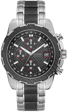 Мужские наручные часы с серебряным черным браслетом Guess Silver and black chronograph watches