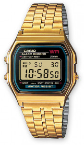Мужские наручные электронные  часы с золотым браслетом Casio A159WGEA-1EF