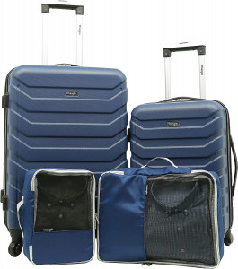Мужской чемодан пластиковый синий комплект из 4 штук Wrangler 4 Piece Luggage and Packing Cubes Set, Shark