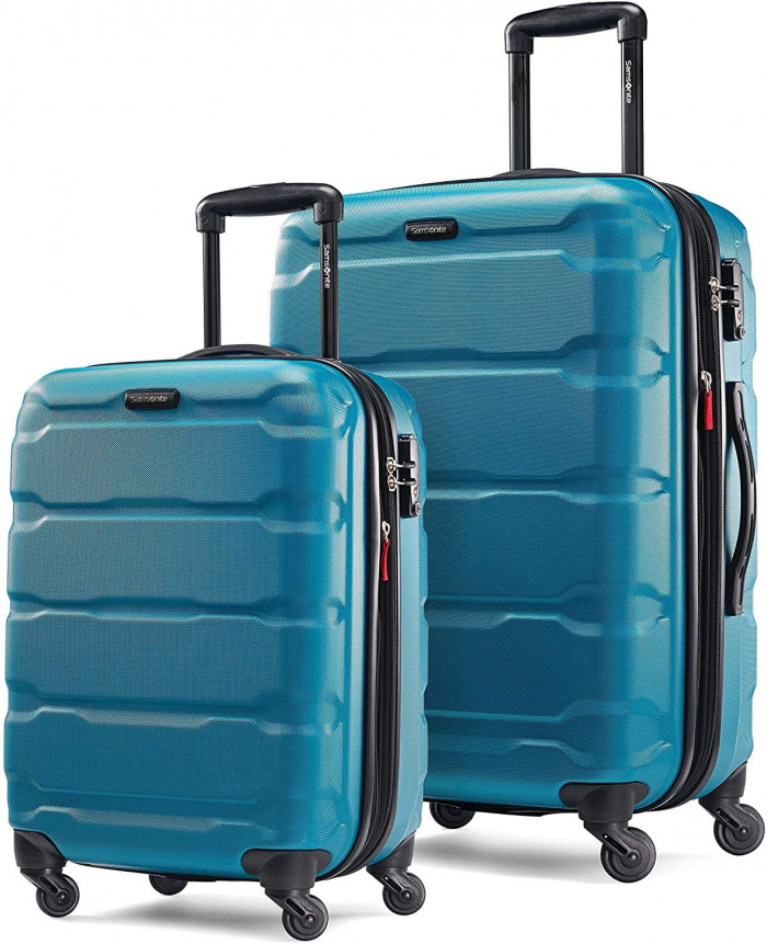 Samsonite Omni PC Hardside Expandable Luggage with Spinner Wheels Caribbean Blue Checked Large 28 Inch 37890