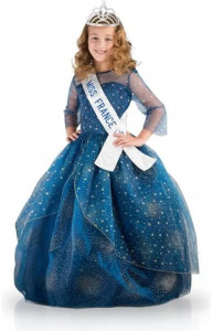 Детский карнавальный костюм для девочки MISS FRANCE - Kleid mit Diadem und Schal - Deluxe Night Blue 5-7 Jahre