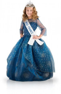 Детский карнавальный костюм для девочки MISS FRANCE - Kleid mit Diadem und Schal - Deluxe Night Blue 11-12 Jahre