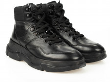 Женские ботинки кожаные на шнуровке черные Geox