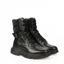 Женские ботинки черные кожаные высокие на шнуровке Geox Botki 