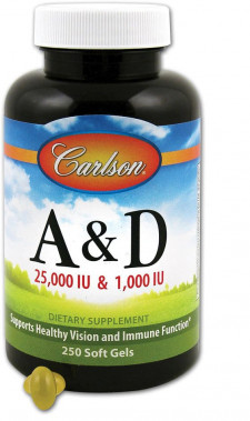 Carlson A & D 25000 IU & 1000 IU Витамины А 25000 МЕ и витамин  D 1000МЕ 250 капсул