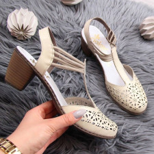 Женские босоножки из натуральной кожи Inny Rieker W RKR316 beige leather slip-on sandals