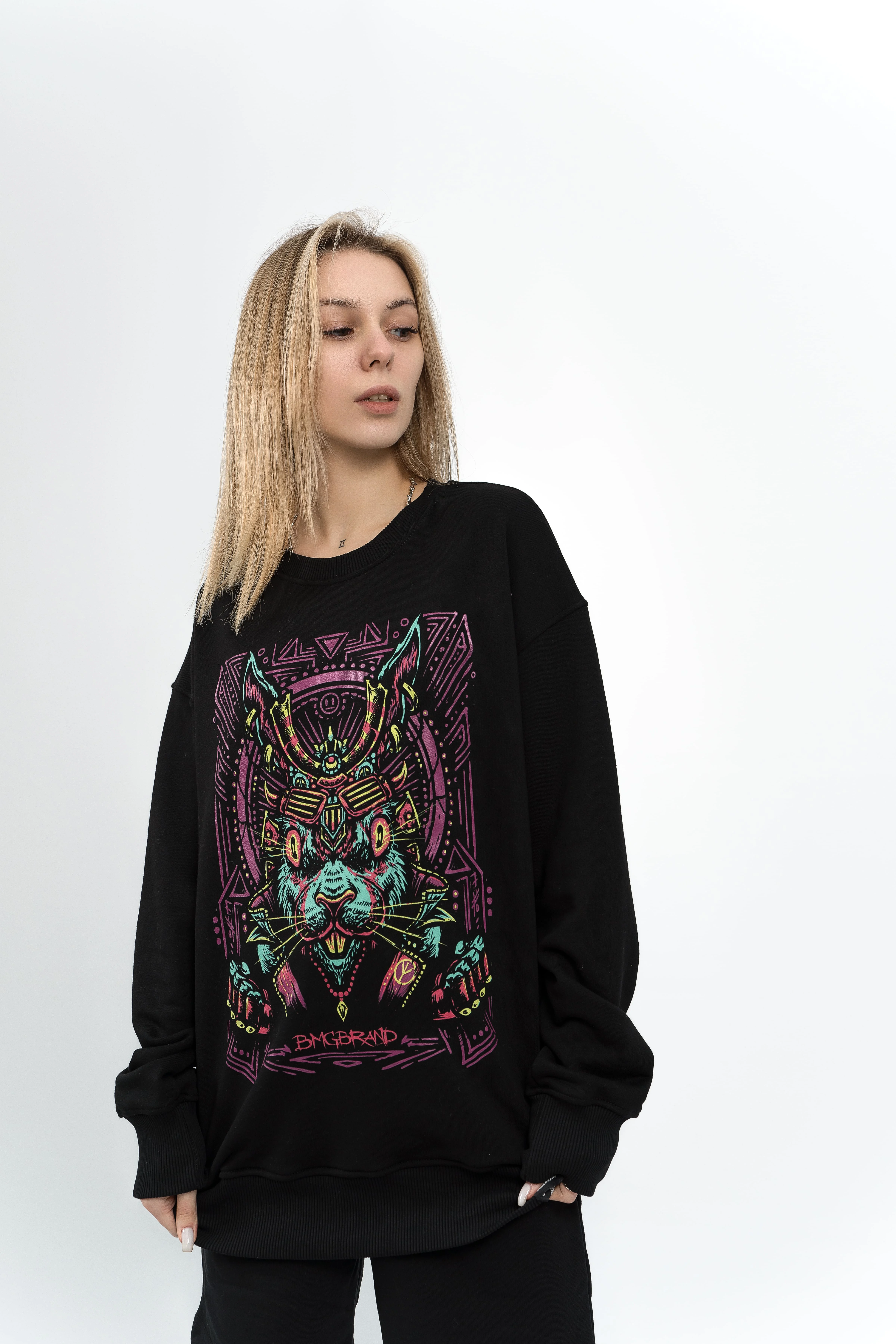 Свитшот BMGBRAND (TS23)  "Cyber Hare" Черный 3-х нитка Б/Н — фото 4