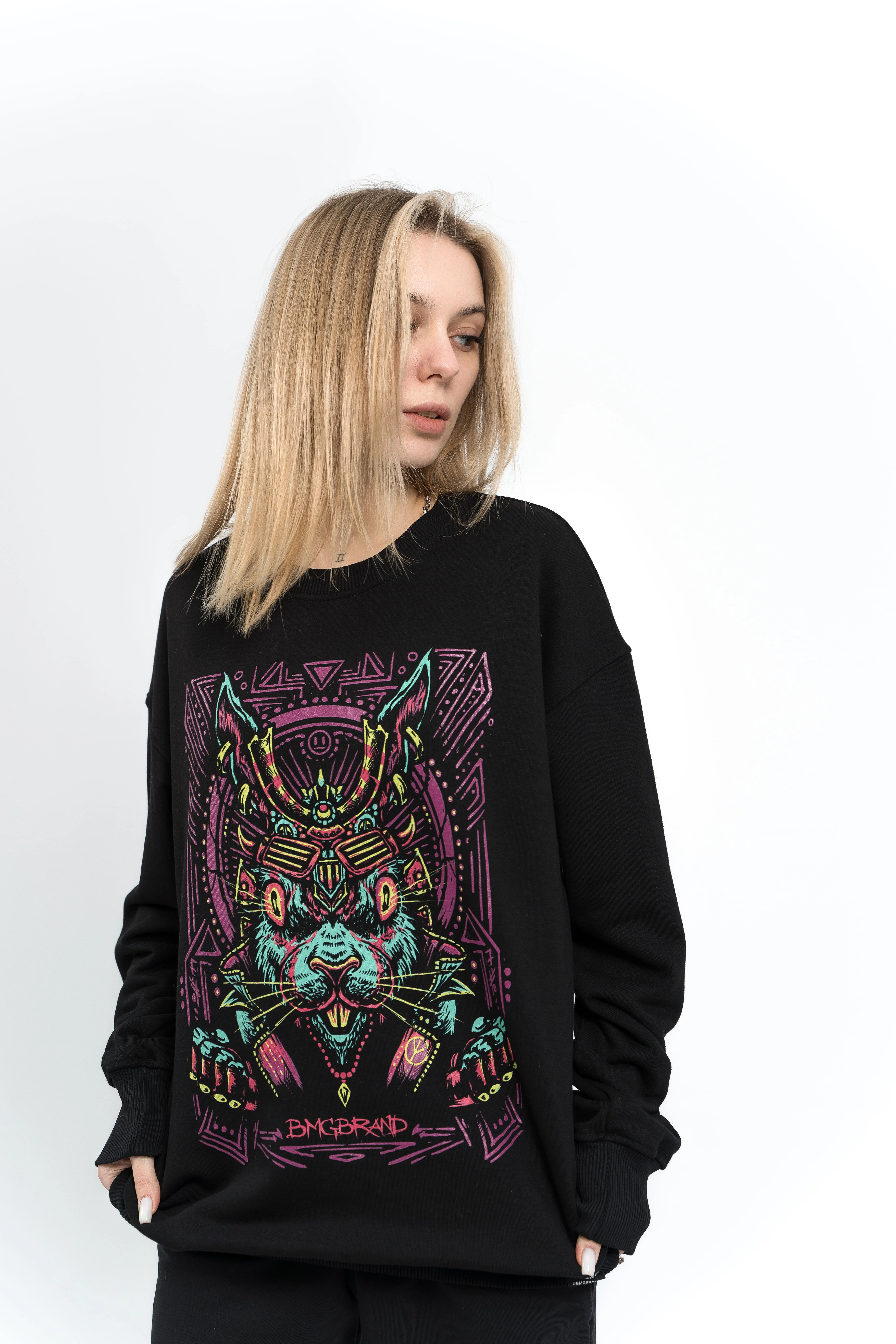 Свитшот BMGBRAND (TS23)  "Cyber Hare" Черный 3-х нитка Б/Н — фото 5