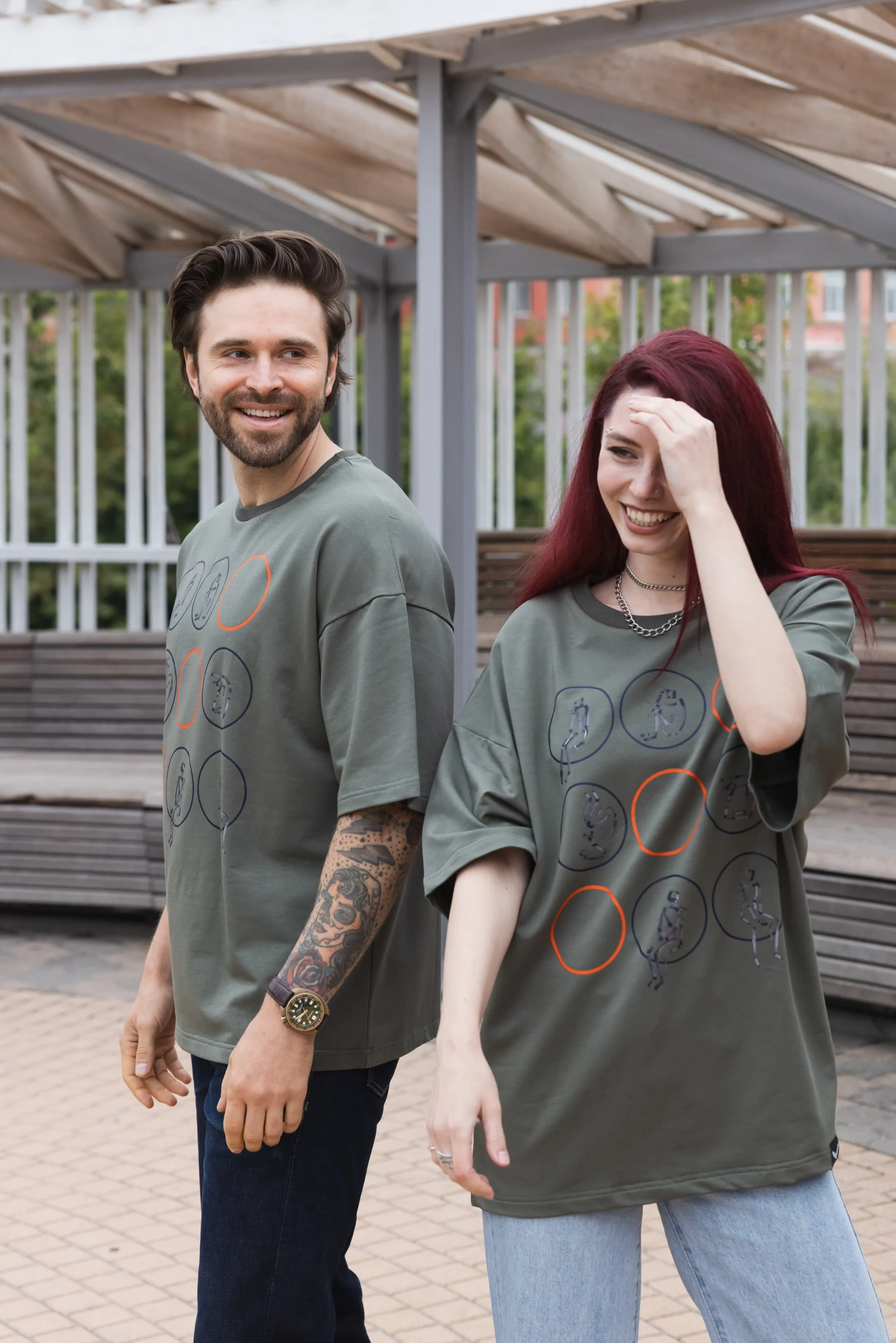 Футболка BMGBRAND (Oversize UR) Человечки Хаки — фото 3