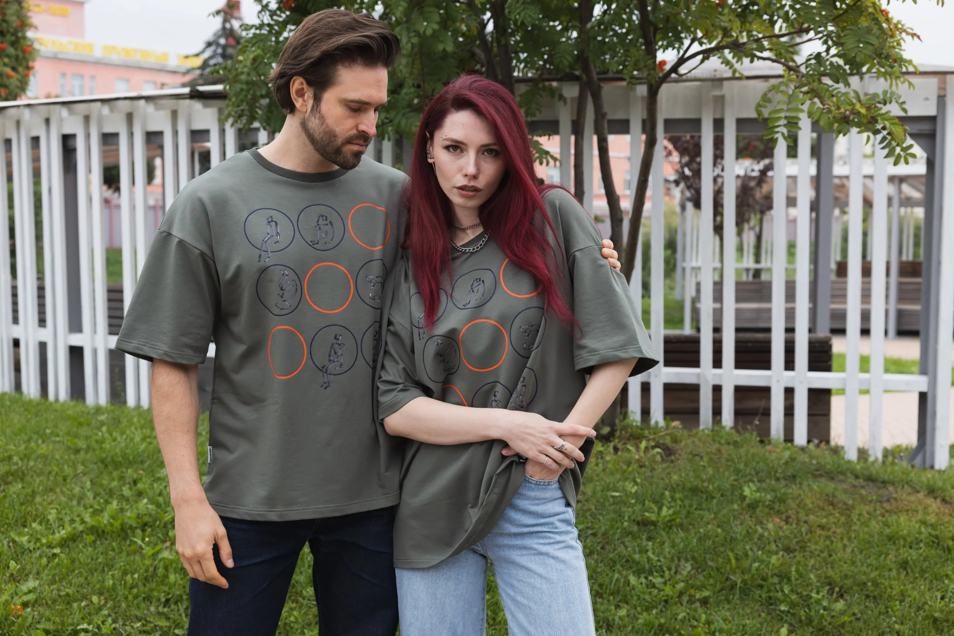 Футболка BMGBRAND (Oversize UR) Человечки Хаки — фото 4