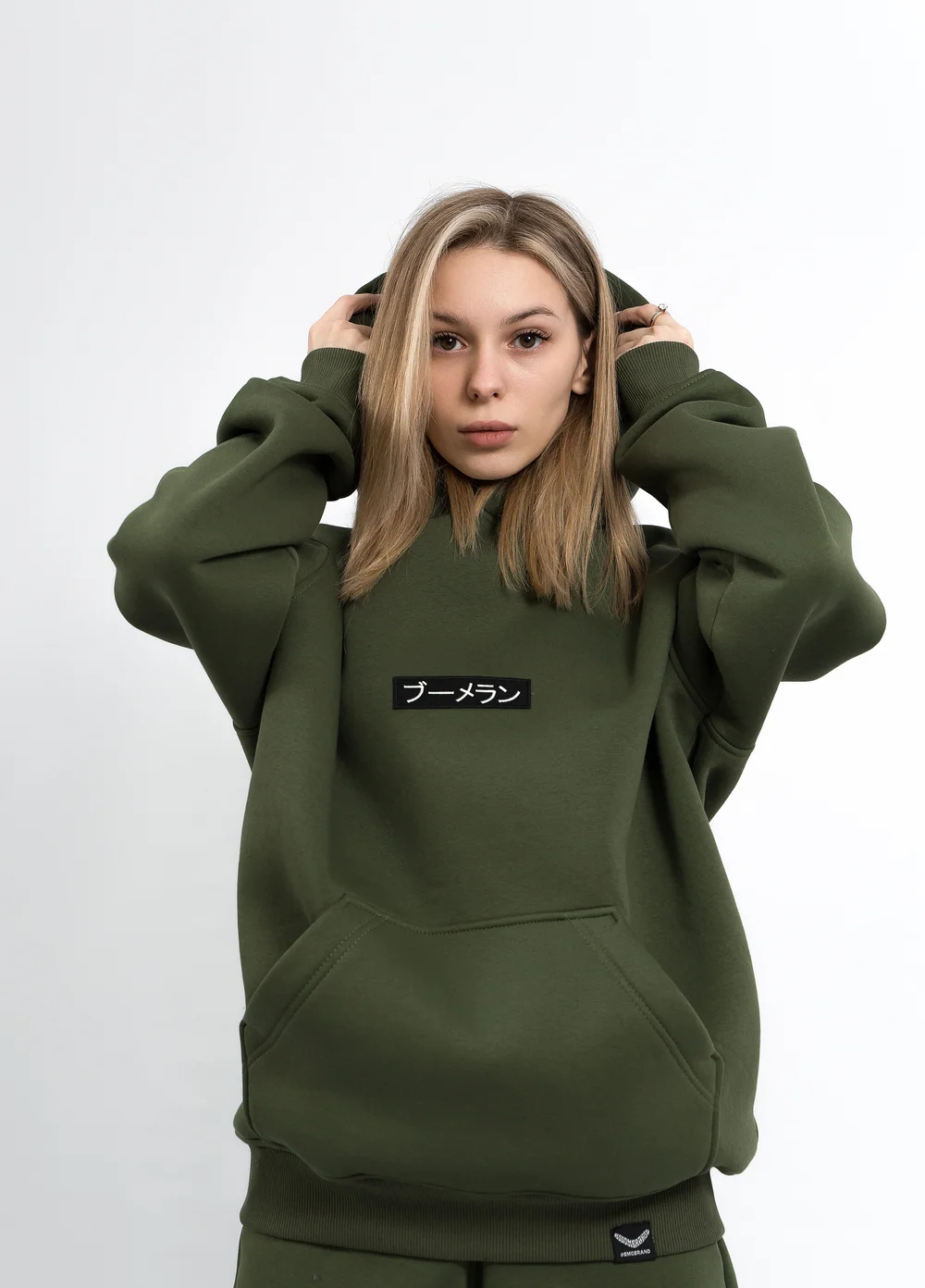 Худи BMGBRAND "LOGO" ХАКИ 3-х Нитка Без начёса — фото 3