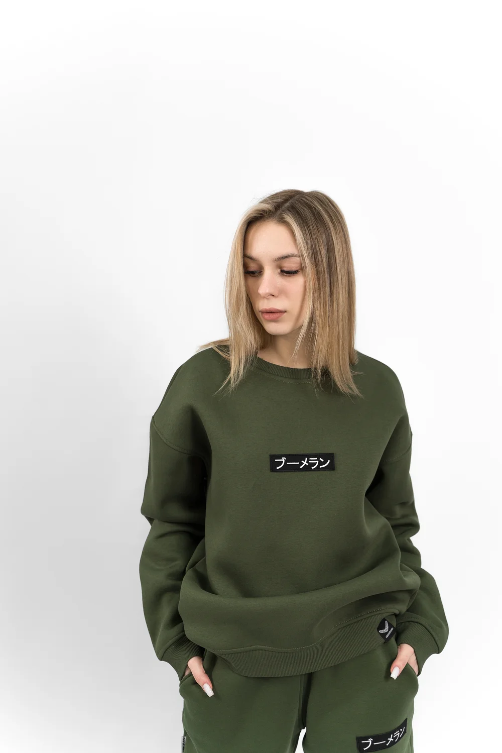 Свитшот BMGBRAND (LOGO) 02 (Хаки) 3-х Нитка Начес — фото 2