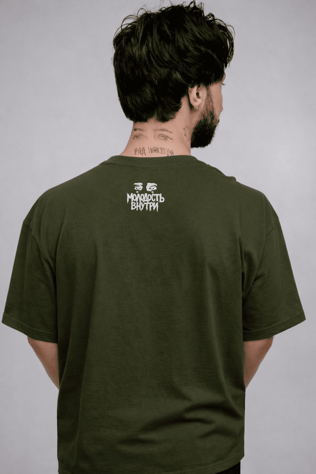 Футболка оверсайз унисекс BMGbrand х "Молодость внутри"(Недотрога), Хаки — фото 2