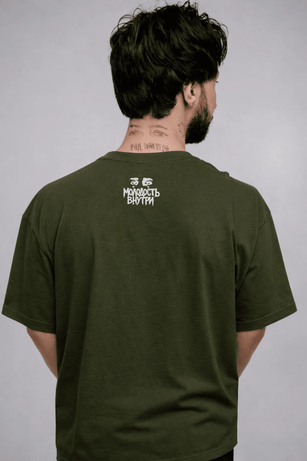 Футболка оверсайз унисекс  BMGbrand х "Молодость внутри"(Недотрога), Хаки — фото 2