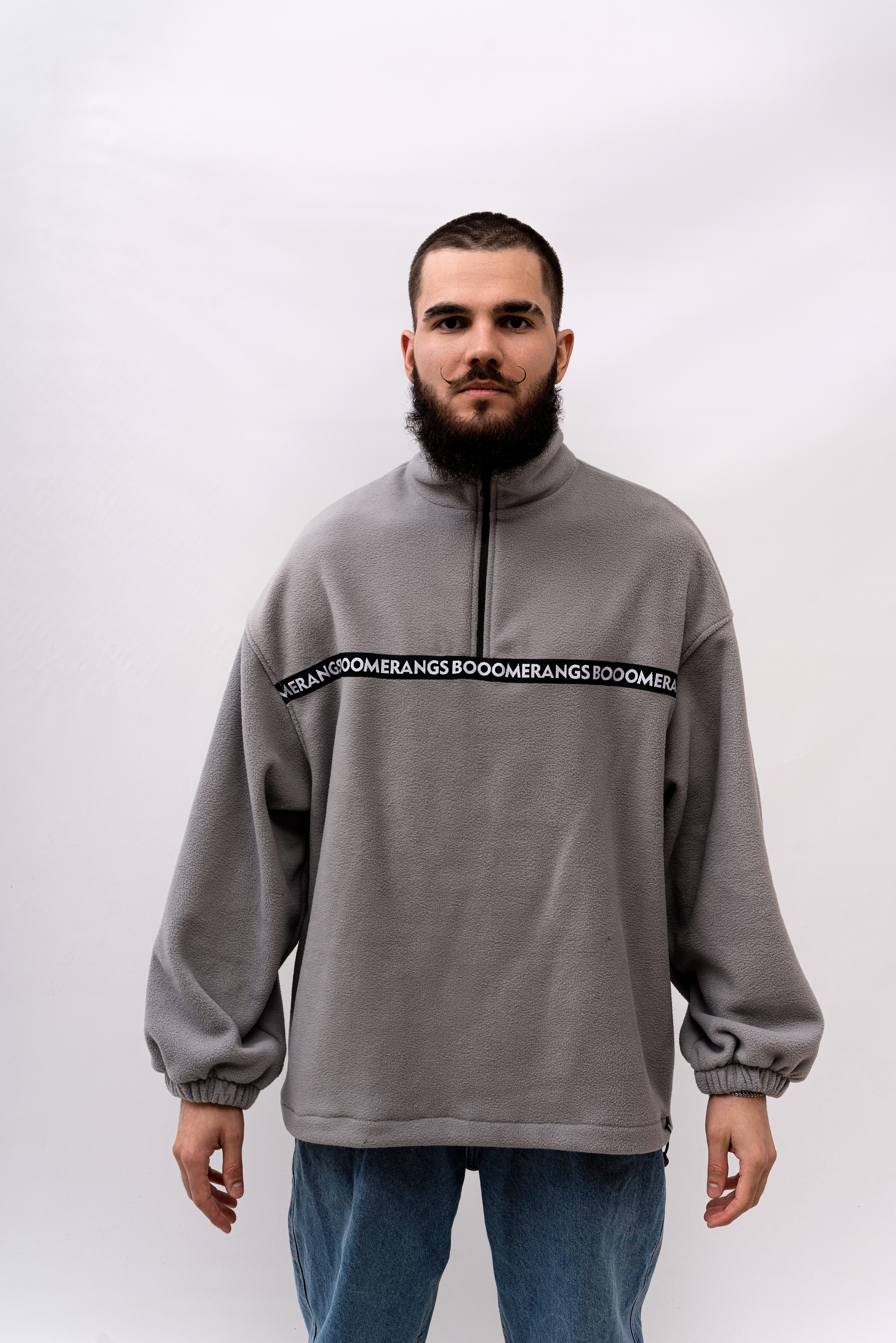 Свитшот BOOOMERANGS Fleece 1/4 Zip Crew Полоса (Gray) — фото 2