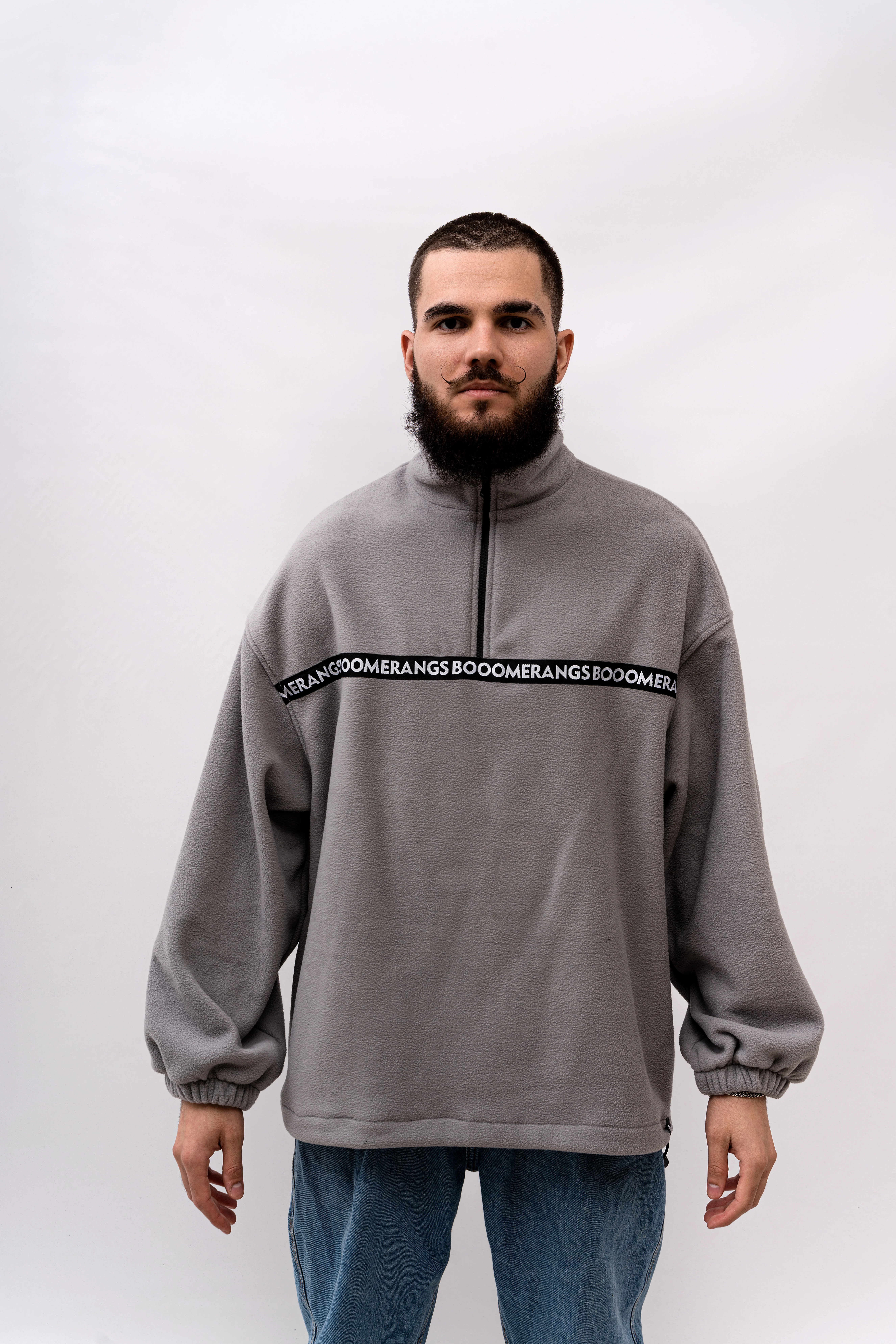 Свитшот BOOOMERANGS Fleece 1/4 Zip Crew Полоса (Gray) — фото 2