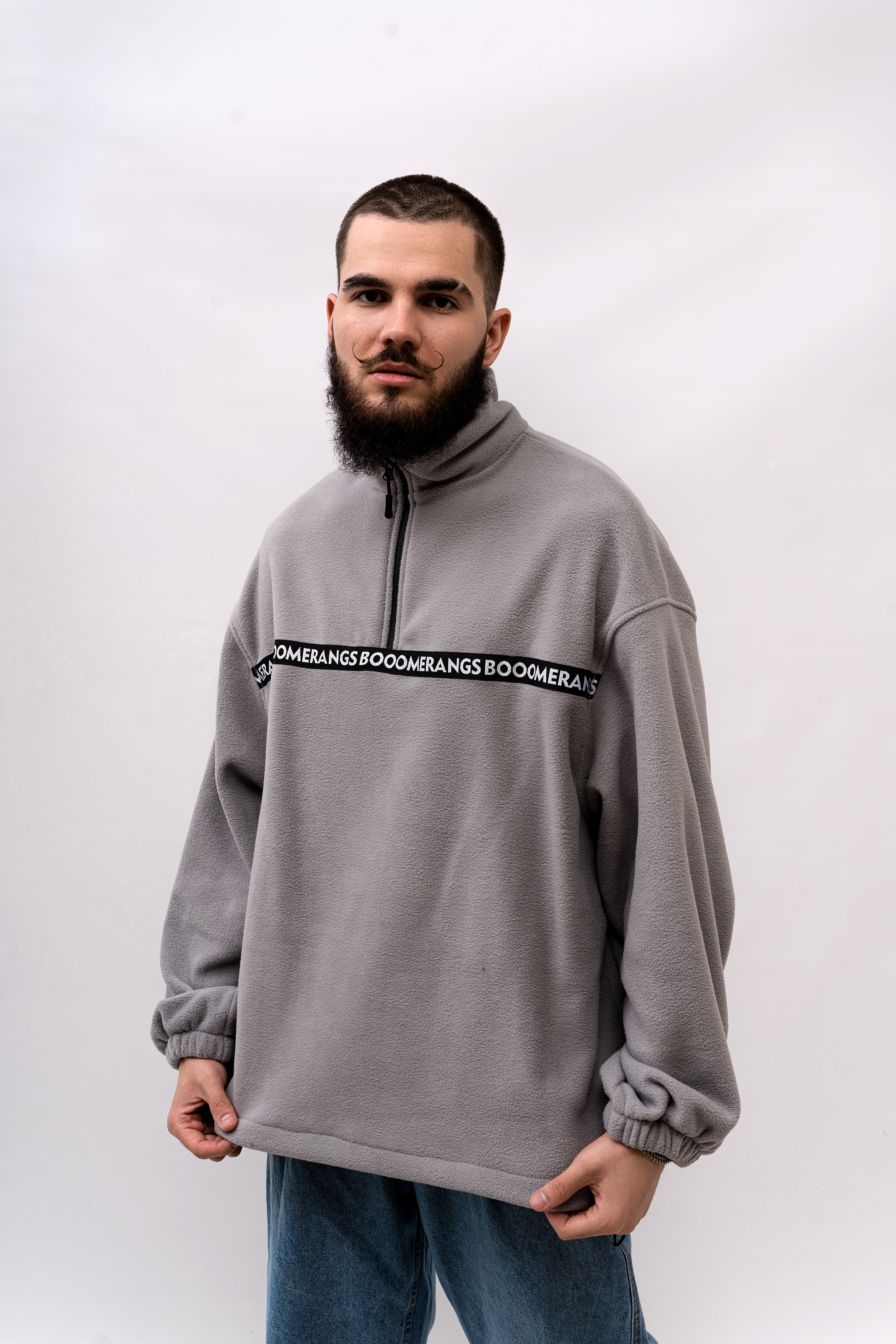 Свитшот BOOOMERANGS Fleece 1/4 Zip Crew Полоса (Gray) — фото 3
