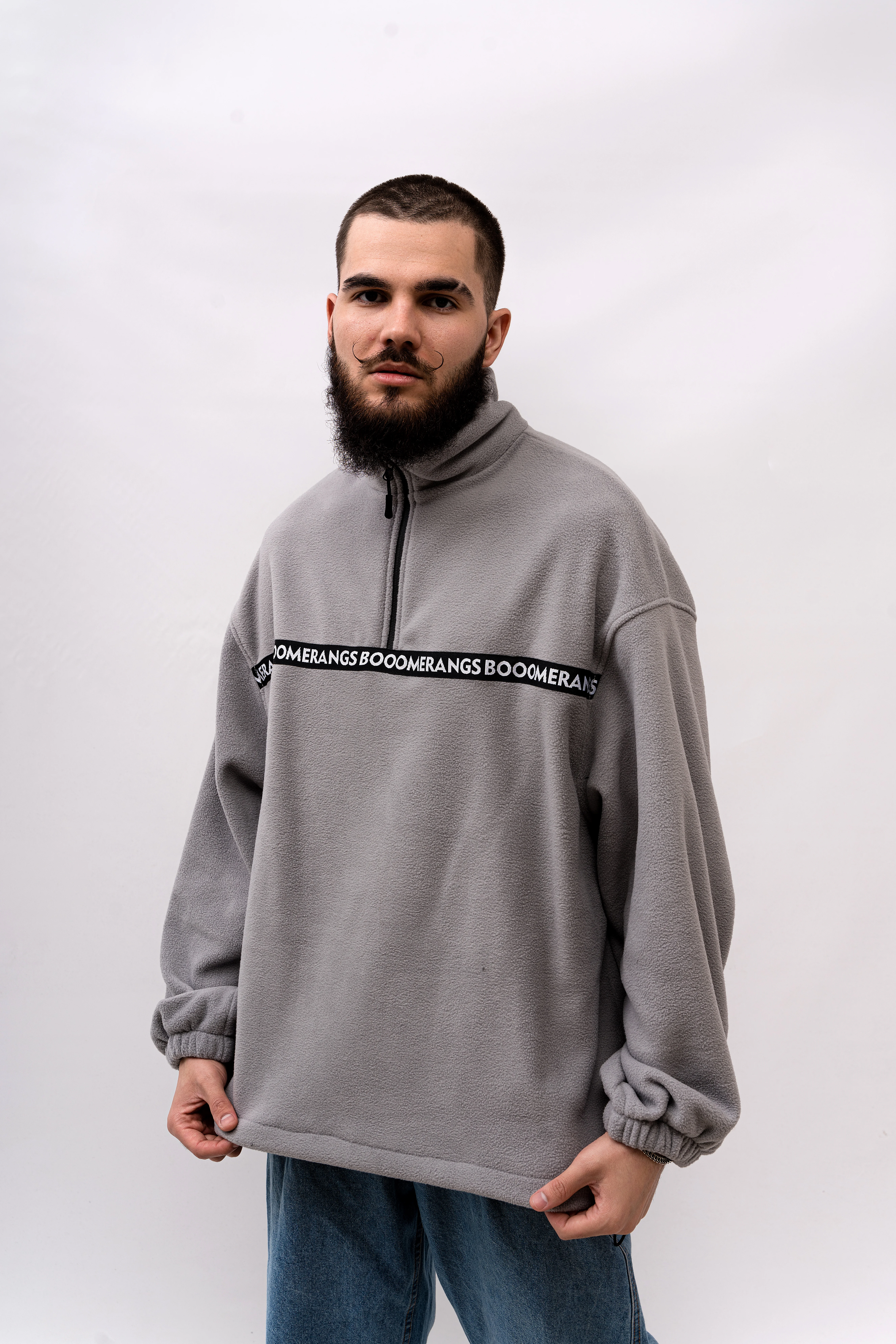 Свитшот BOOOMERANGS Fleece 1/4 Zip Crew Полоса (Gray) — фото 3