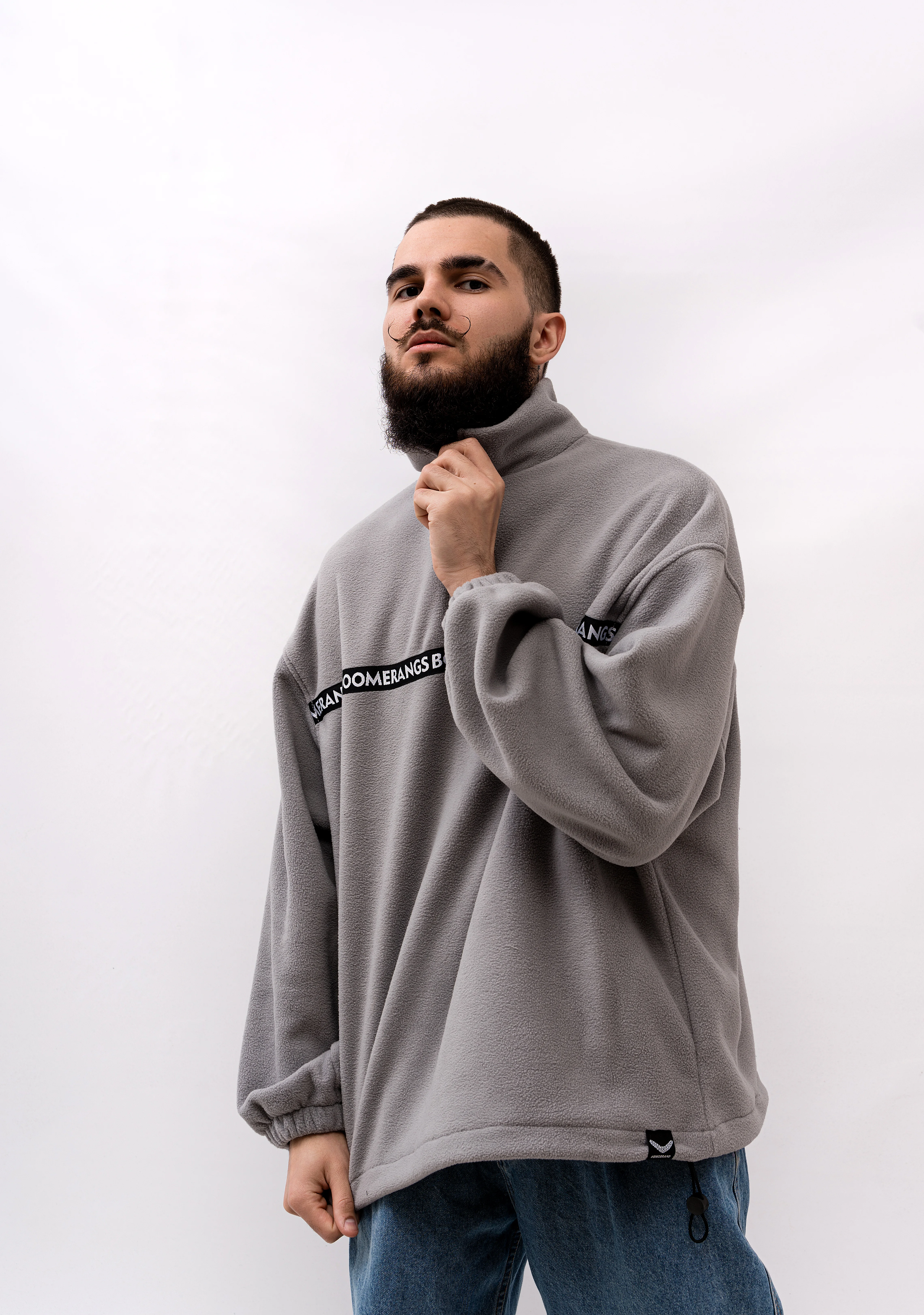 Свитшот BOOOMERANGS Fleece 1/4 Zip Crew Полоса (Gray) — фото 6