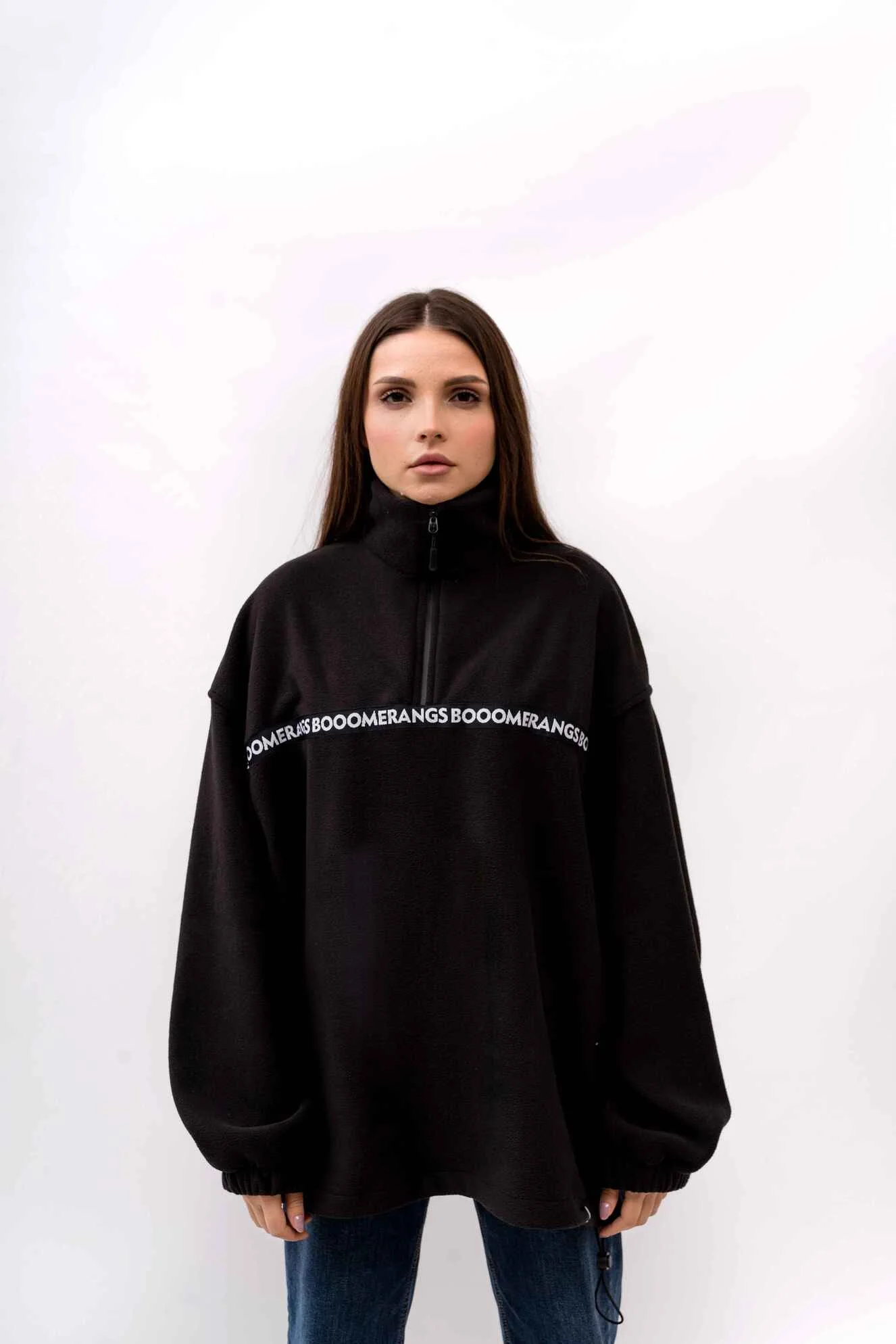 Свитшот BOOOMERANGS Fleece 1/4 Zip Crew Полоса (Black) — фото