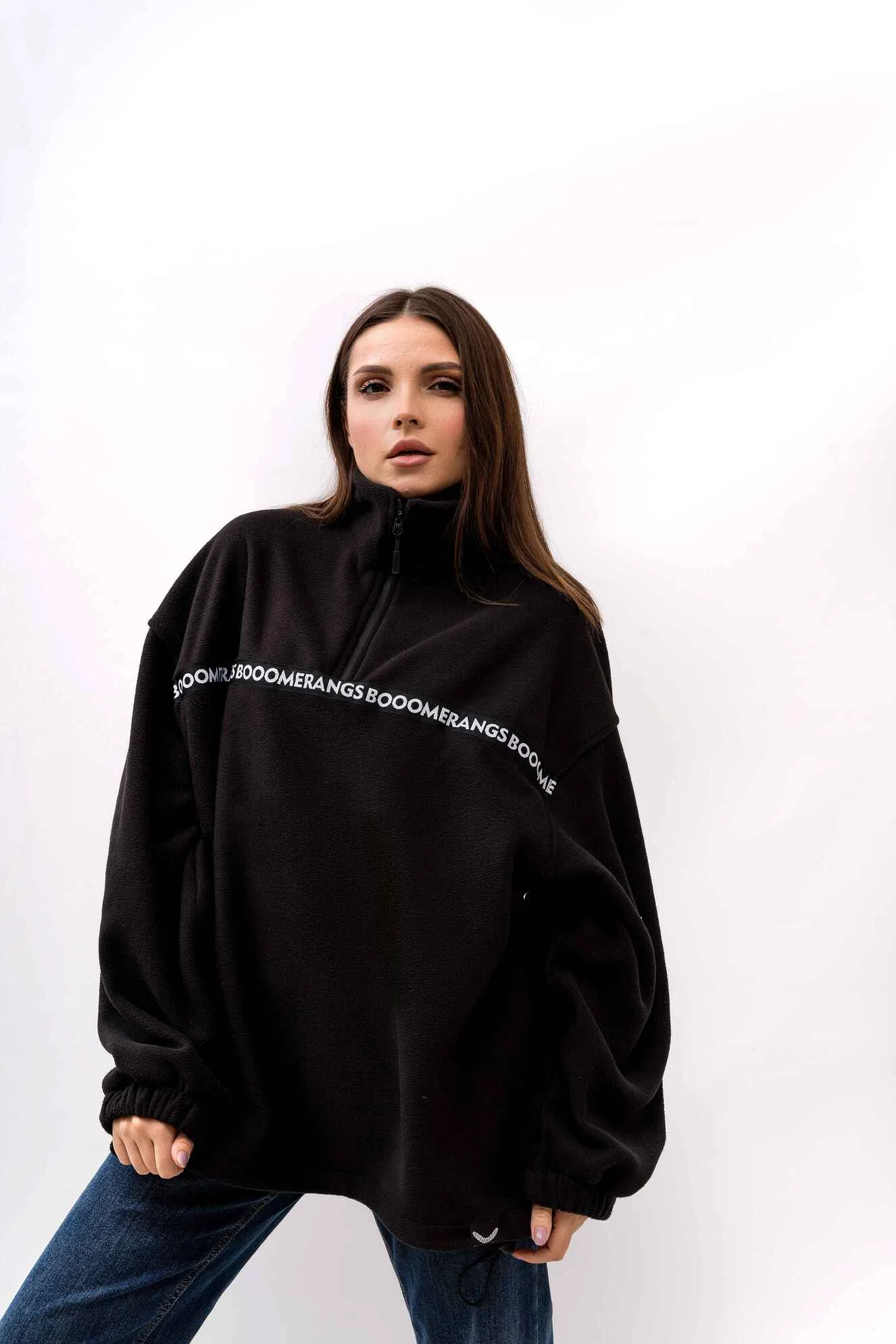 Свитшот BOOOMERANGS Fleece 1/4 Zip Crew Полоса (Black) — фото 2