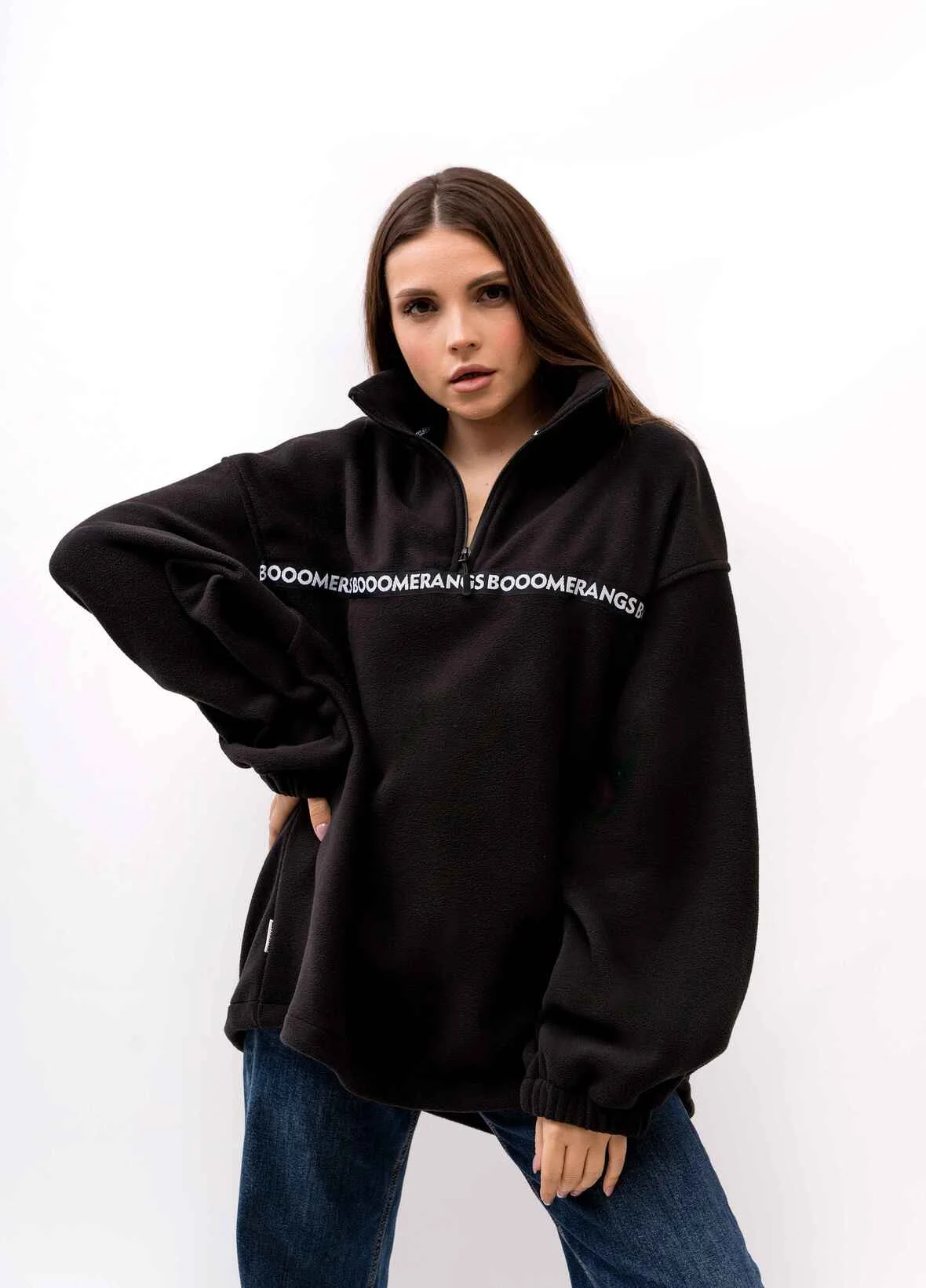 Свитшот BOOOMERANGS Fleece 1/4 Zip Crew Полоса (Black) — фото 3