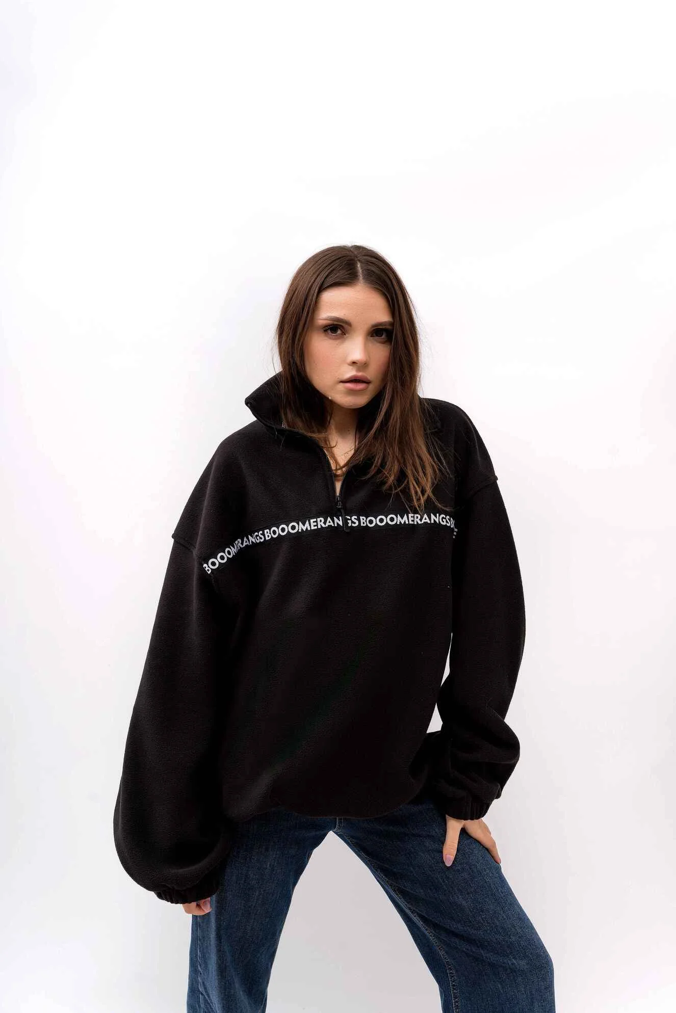 Свитшот BOOOMERANGS Fleece 1/4 Zip Crew Полоса (Black) — фото 4