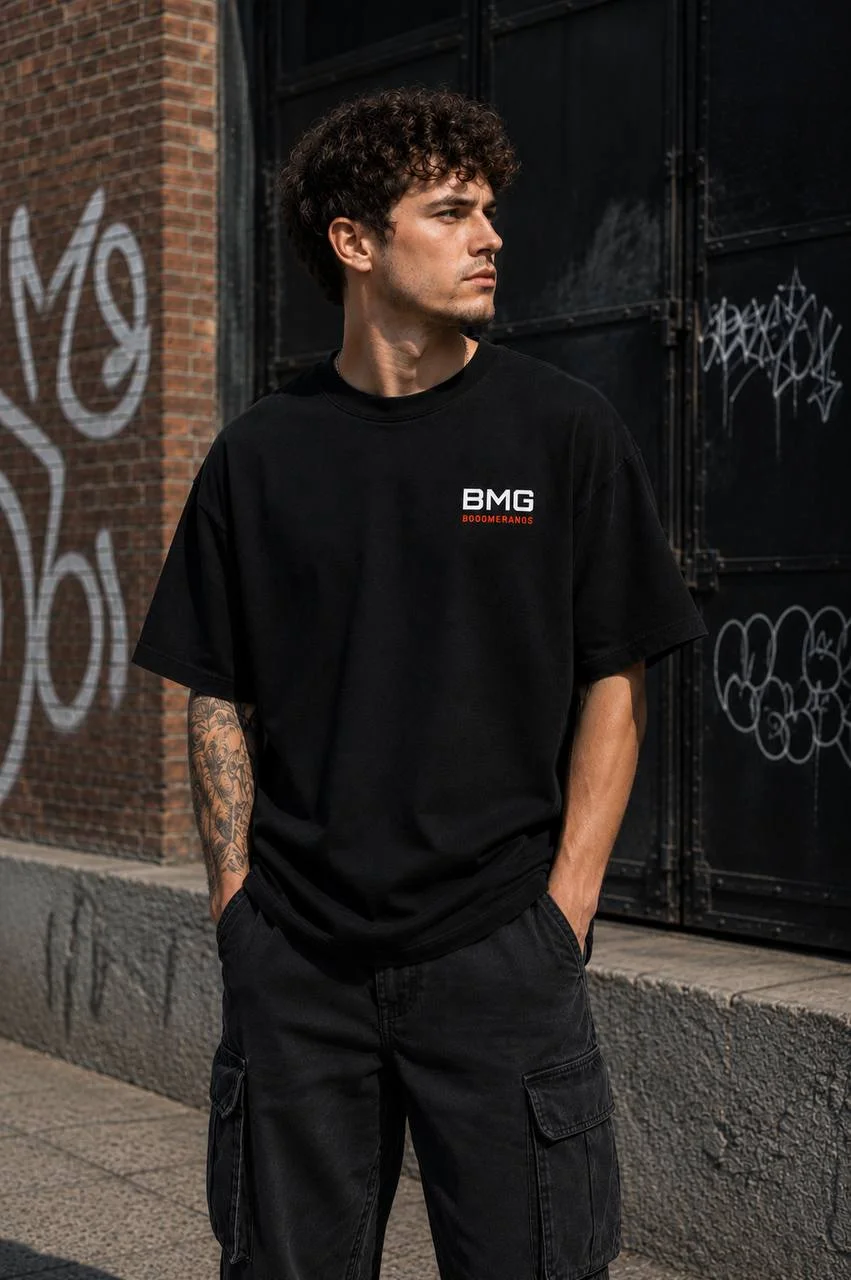 Черная мужская футболка оверсайз с принтом TYPE TEE 02 — фото 4