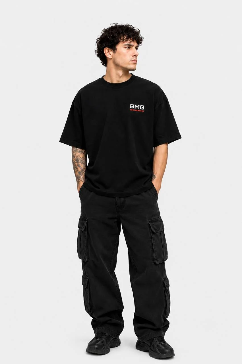 Черная мужская футболка оверсайз с принтом TYPE TEE 02 — фото 2