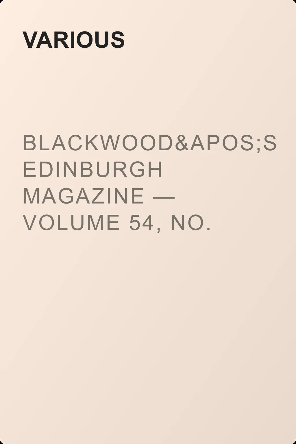 Blackwood's Edinburgh Magazine — Volume 54, No. 335, September 1843 — обложка книги