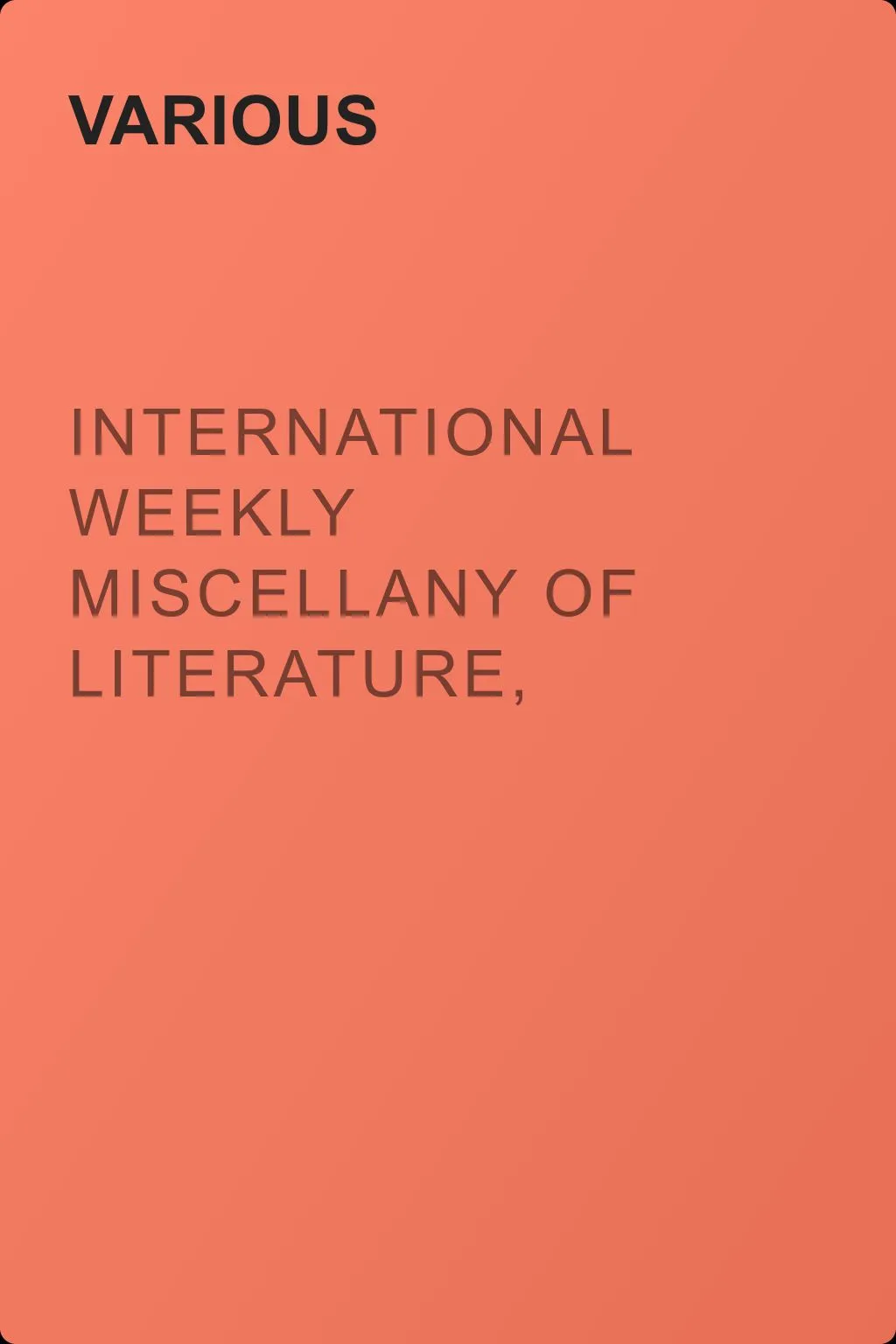 International Weekly Miscellany of Literature, Art and Science — Volume 1, No. 3, July 15, 1850 — обложка книги