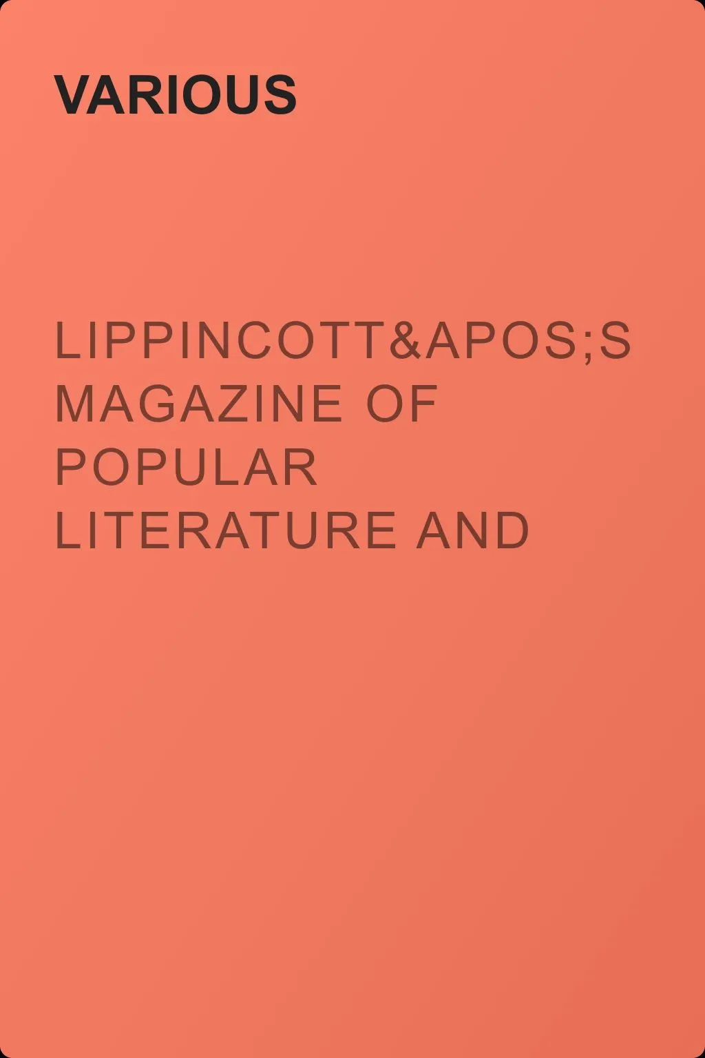Lippincott's Magazine of Popular Literature and Science, Volume 12, No. 29, August, 1873 — обложка книги