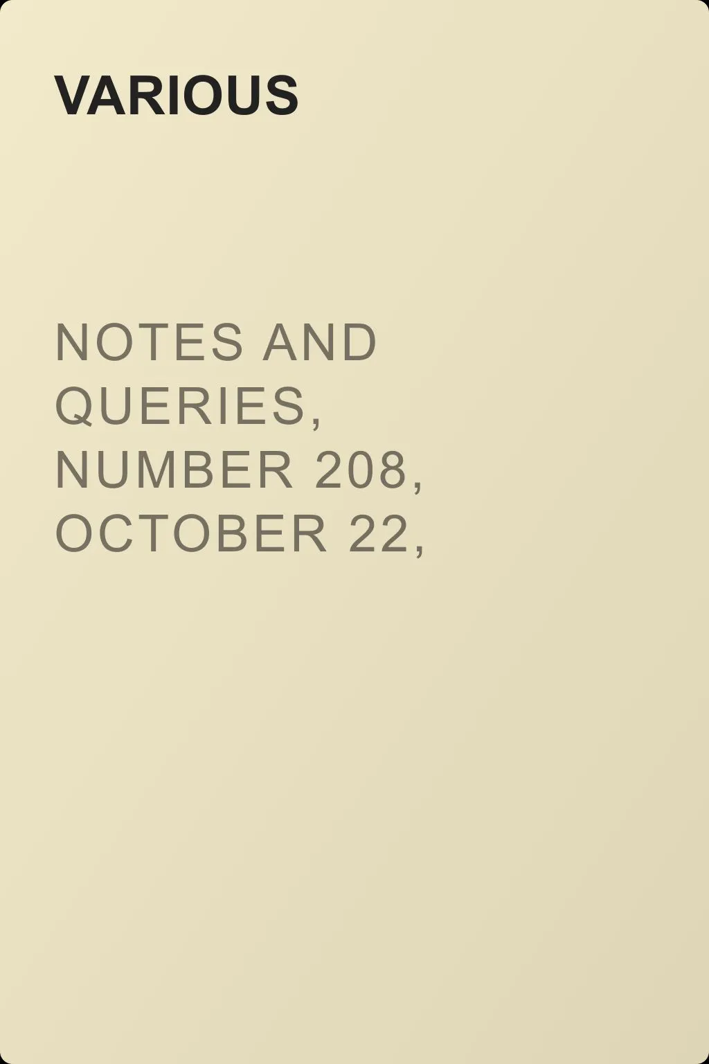 Notes and Queries, Number 208, October 22, 1853 — обложка книги