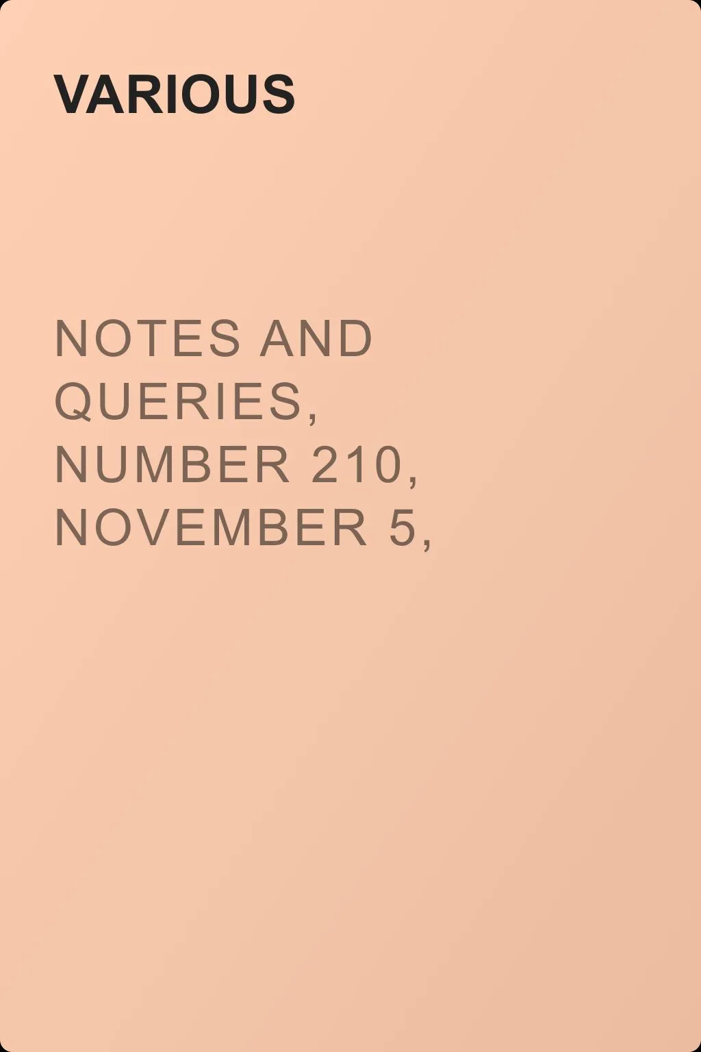 Notes and Queries, Number 210, November 5, 1853 — обложка книги