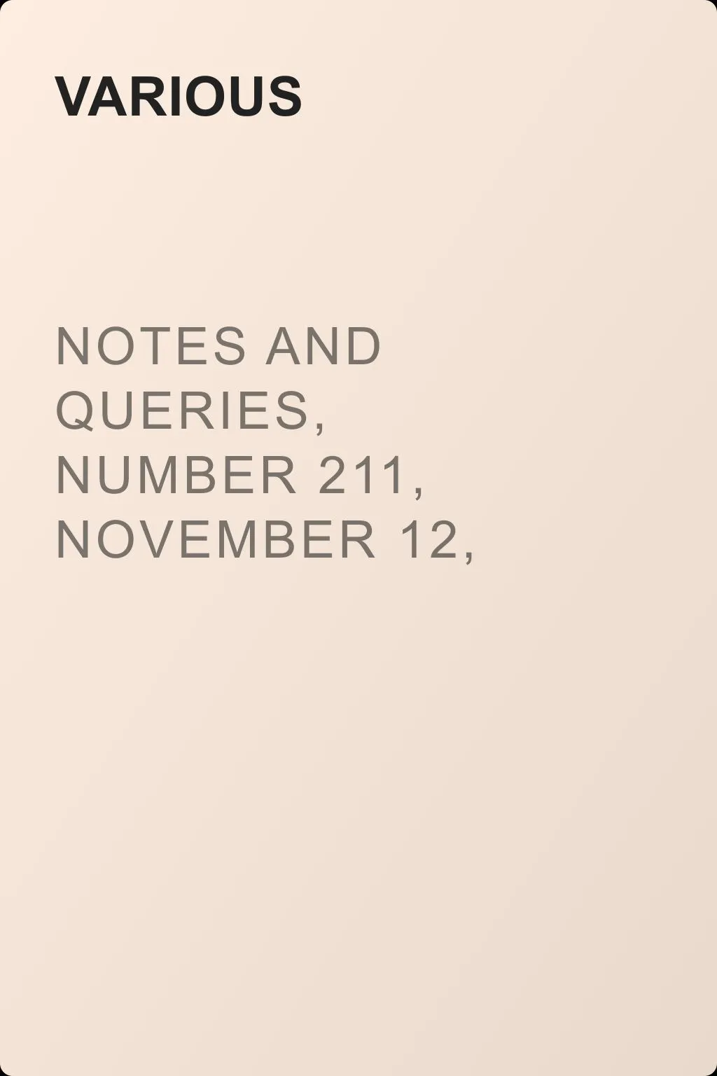 Notes and Queries, Number 211, November 12, 1853 — обложка книги