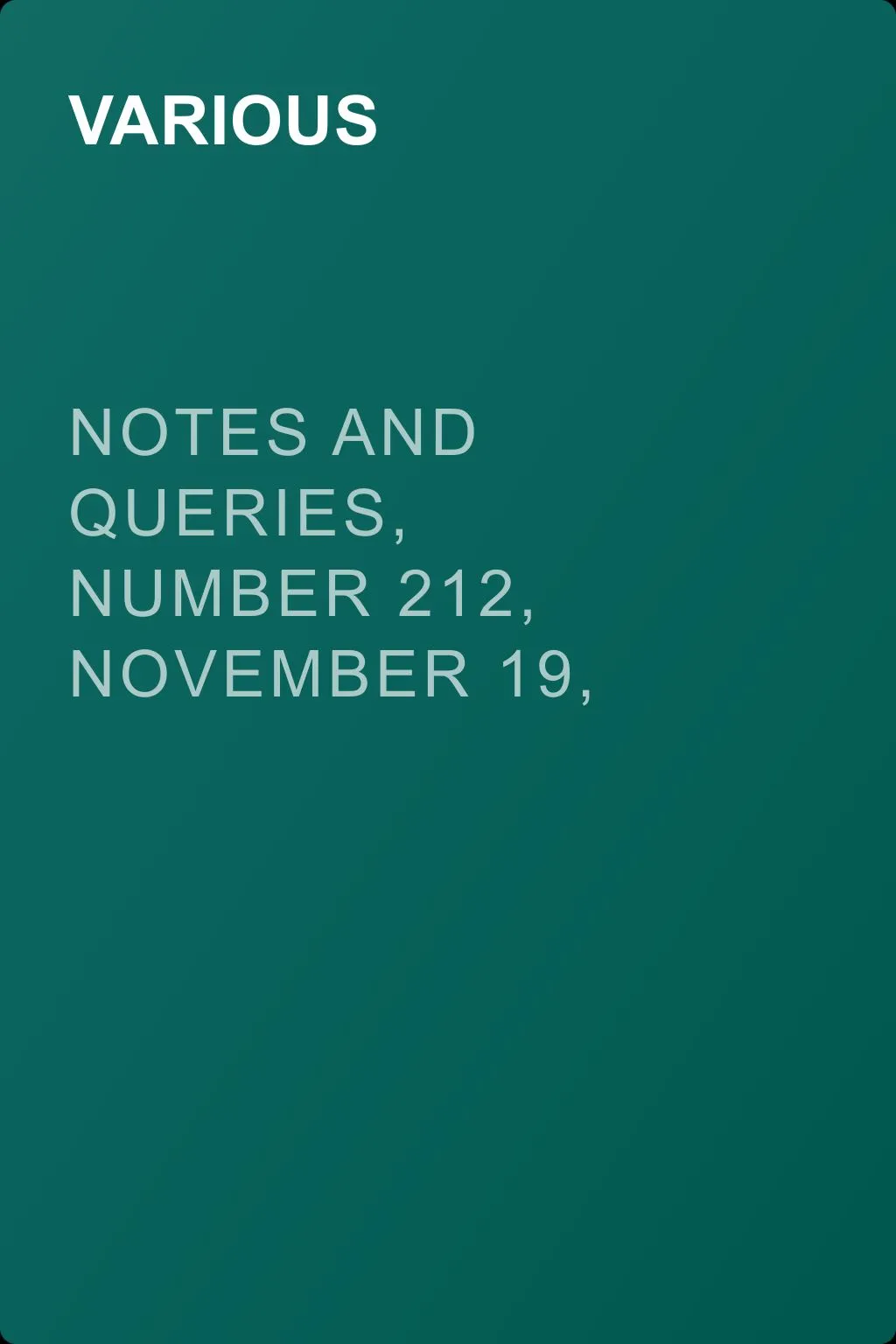 Notes and Queries, Number 212, November 19, 1853 — обложка книги