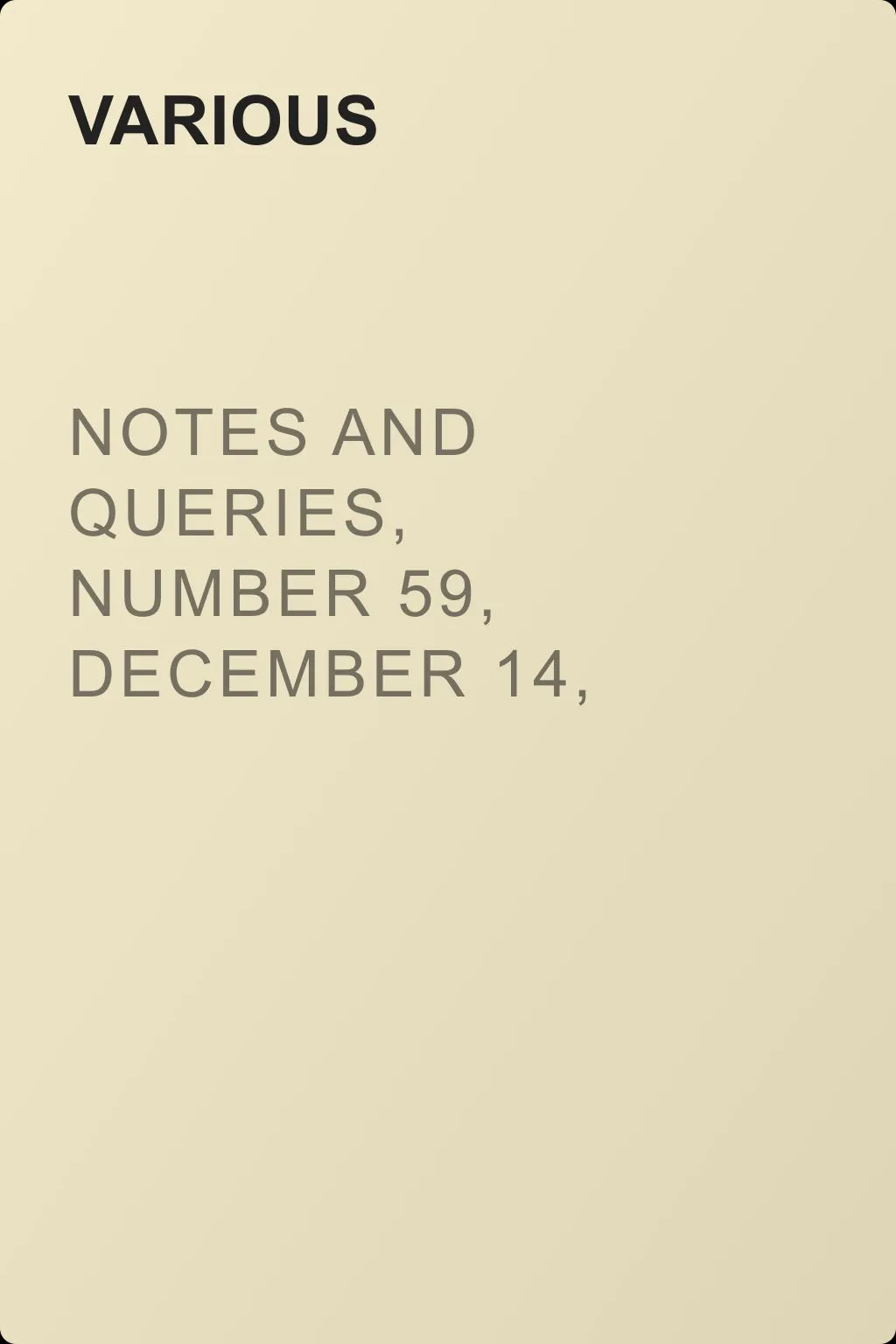 Notes and Queries, Number 59, December 14, 1850 — обложка книги