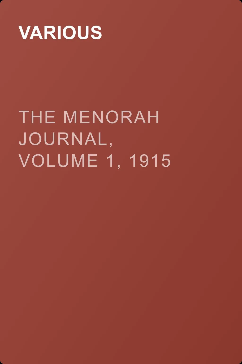 The Menorah Journal, Volume 1, 1915 — обложка книги