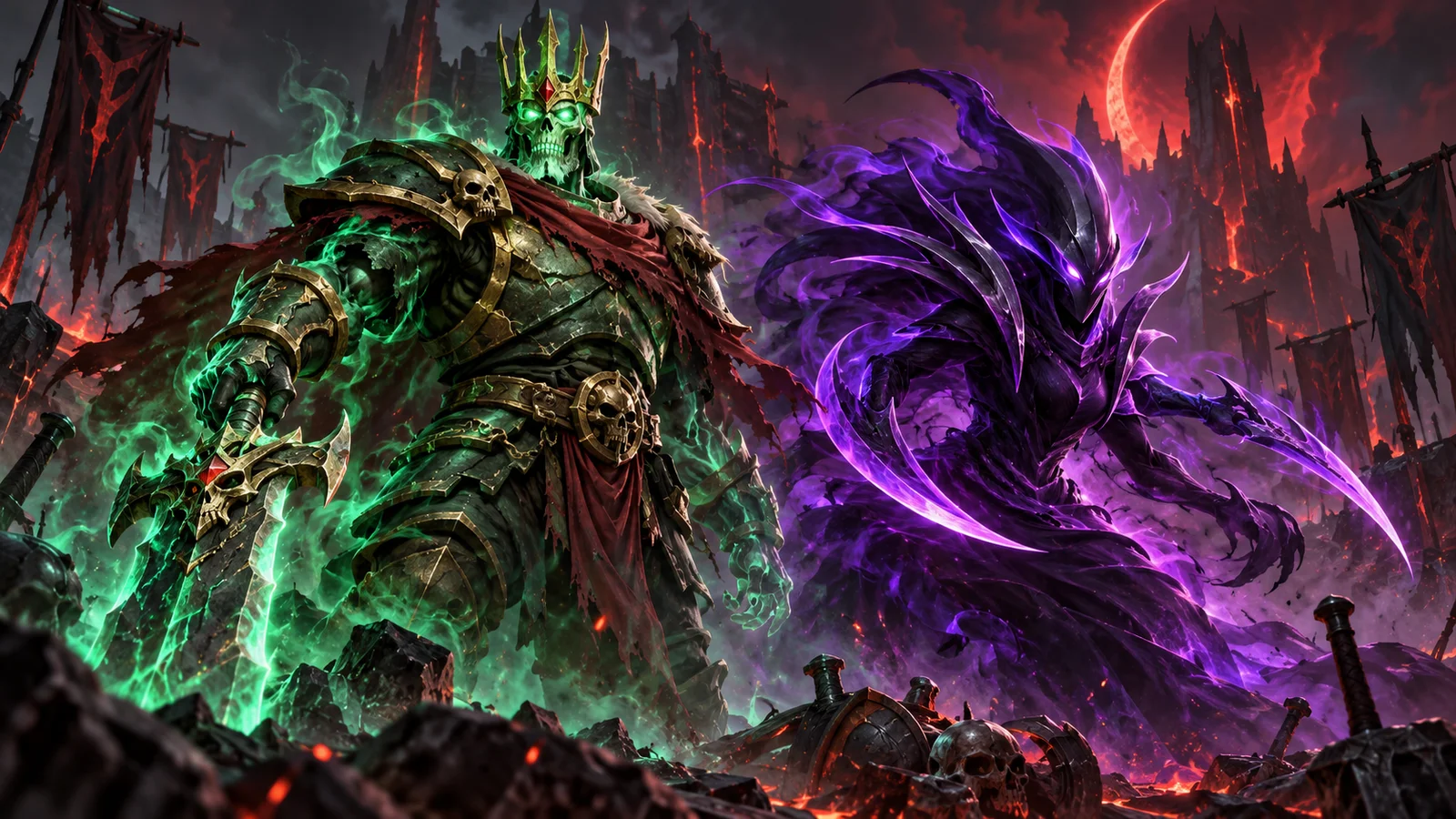 Wraith King and Spectre stand together on a dark battlefield