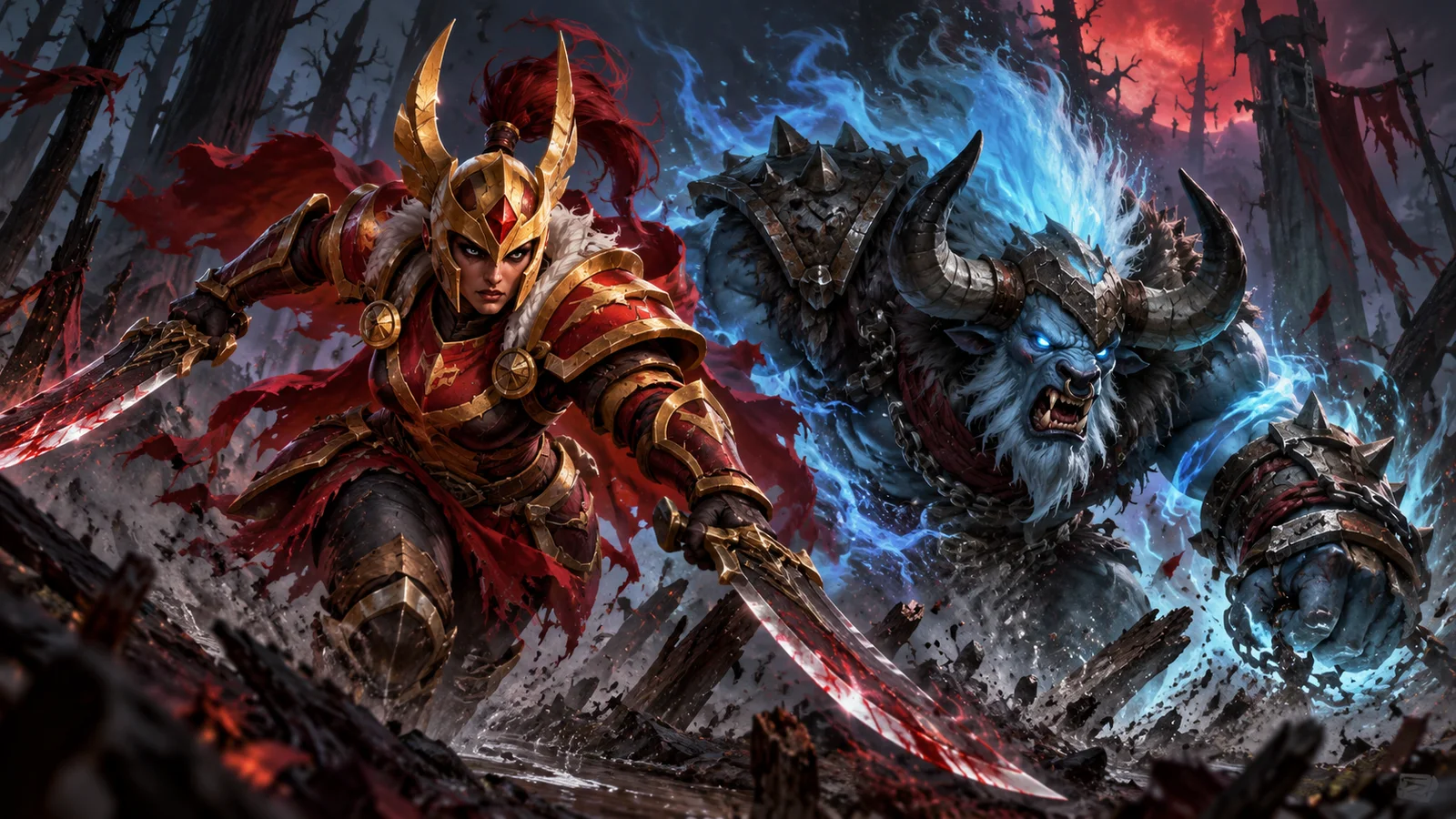 Legion Commander and Spirit Breaker charge from the offlane