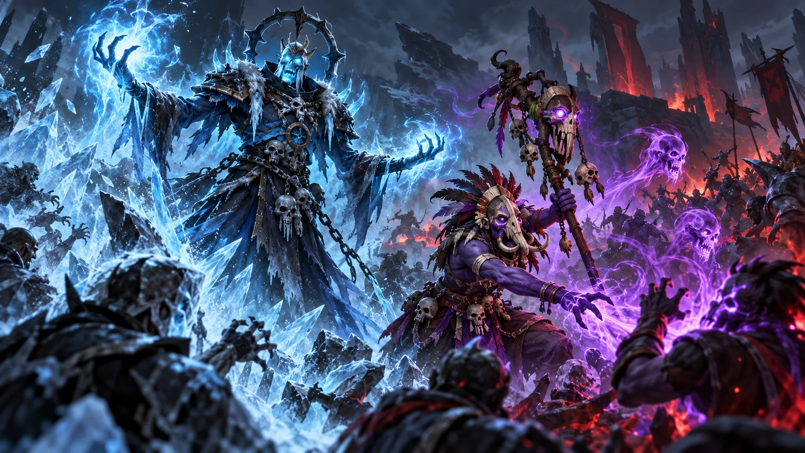 Lich and Witch Doctor cast spells during a teamfight