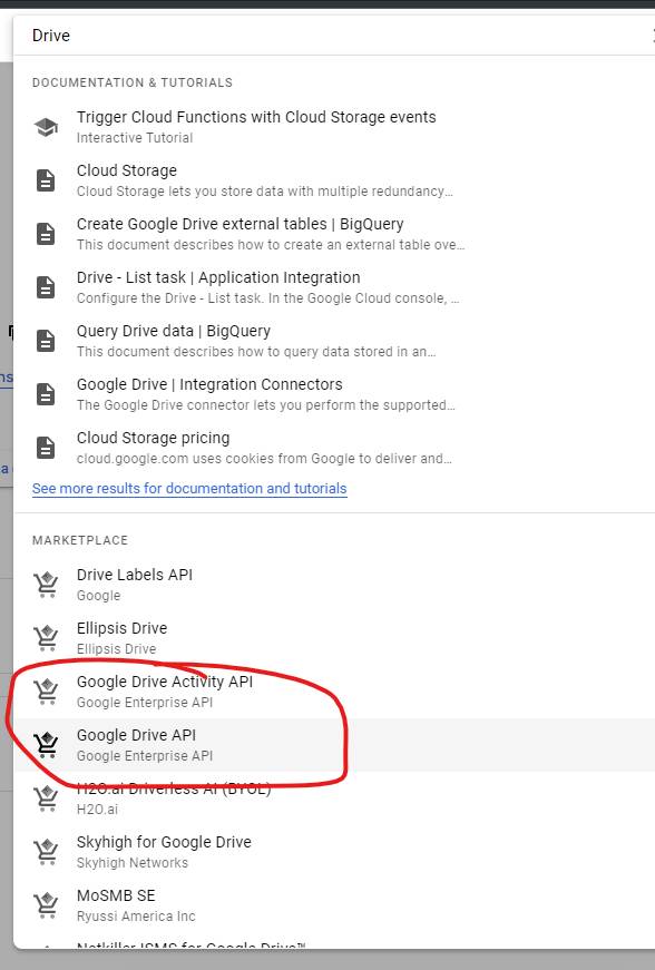 Ищем службу GoogleDrive и включаем её