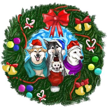 Новогодняя открытка собаки