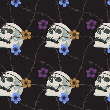 seamless pattern with skulls and flowers