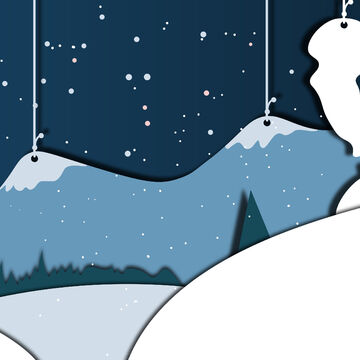 Winter landscape with paper cutout