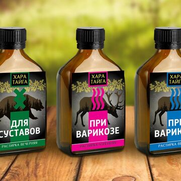 Этикетки для линейки растирок, мазей и гелей бренда Хара Тайга