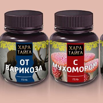 Этикетки для линейки растирок, мазей и гелей бренда Хара Тайга